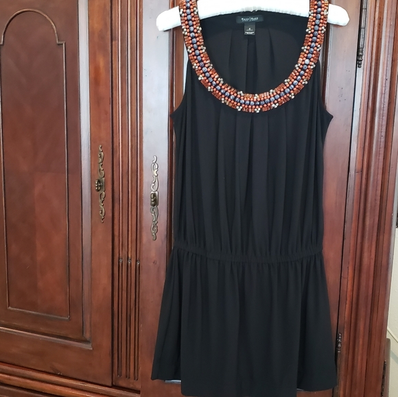 WHBM Mini SEQUINS BLACK Dress Small Beaded Necklacing Pleated Elastic Waistband - Picture 8 of 8